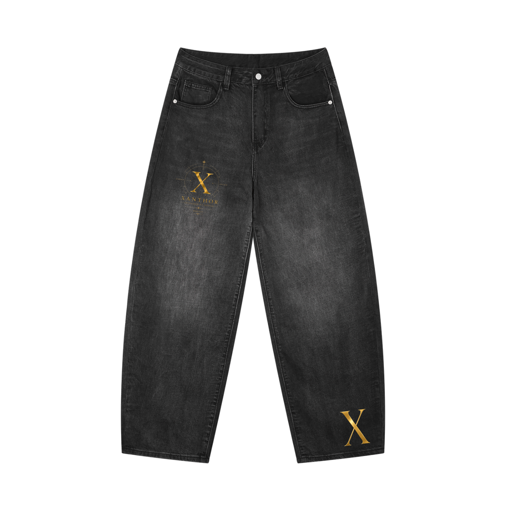 xanthor,jeans,Geschwungen,vintage,denim,herren,streetwear,premium,washed,Baumwolle,Hose,Grau
